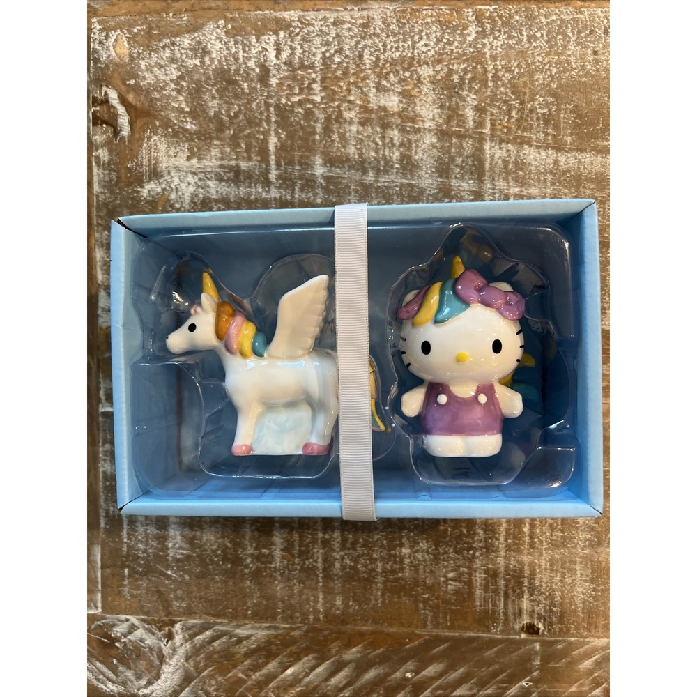 Hello Kitty Blue Sky Salt & Pepper Set, Unicorn, Colorful, Hand Painted, NEW!